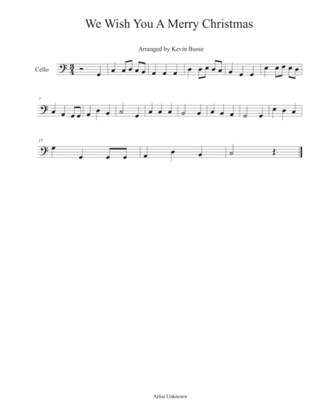 We Wish You A Merry Christmas Cello Sheet Music