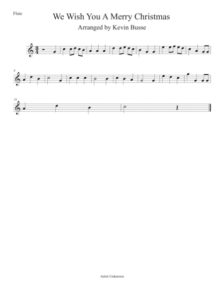 We Wish You A Merry Christmas Easy Key Of C Flute Sheet Music