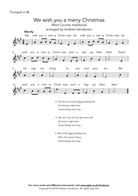 We Wish You A Merry Christmas Easy Trumpet Easy Piano Sheet Music