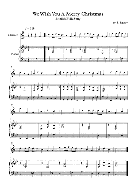 We Wish You A Merry Christmas English Folk Song For Clarinet Piano Sheet Music