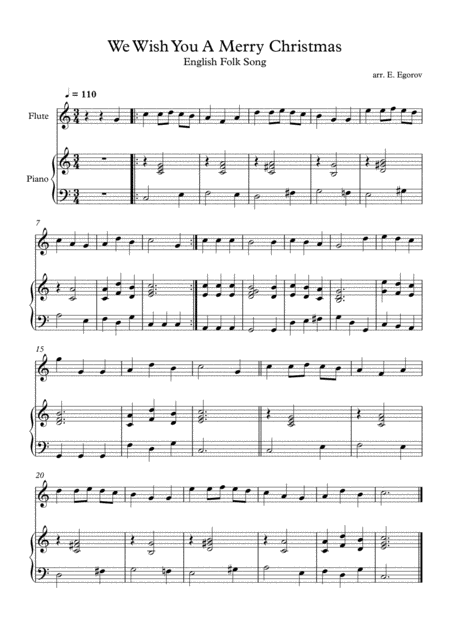 We Wish You A Merry Christmas English Folk Song For Flute Piano Sheet Music