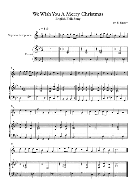 We Wish You A Merry Christmas English Folk Song For Soprano Saxophone Piano Sheet Music