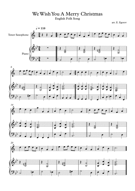 We Wish You A Merry Christmas English Folk Song For Tenor Saxophone Piano Sheet Music