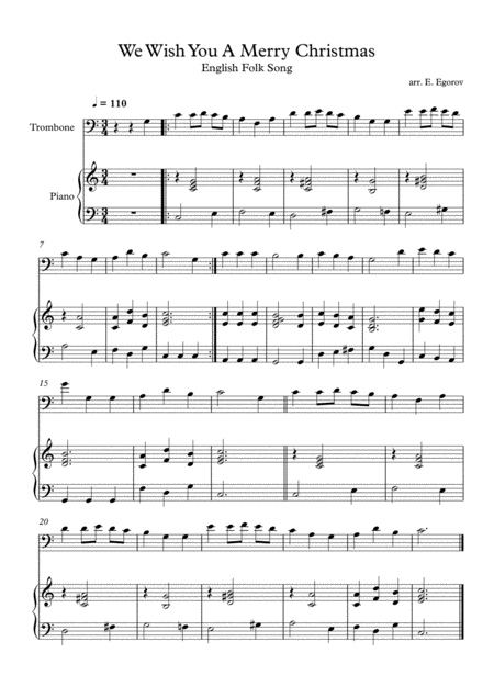 We Wish You A Merry Christmas English Folk Song For Trombone Piano Sheet Music