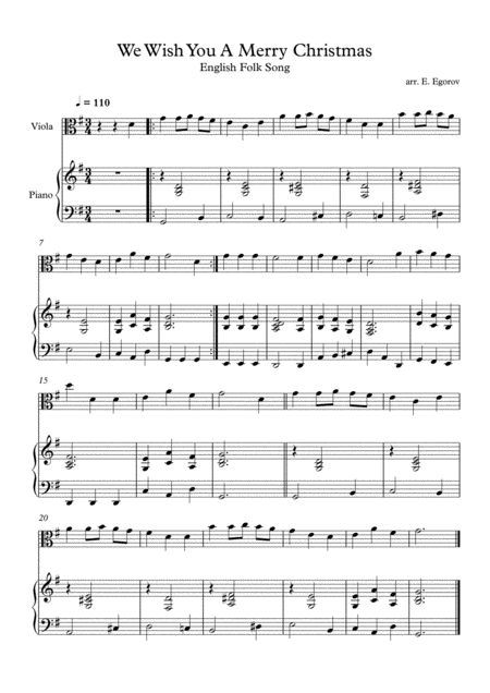 Free Sheet Music We Wish You A Merry Christmas English Folk Song For Viola Piano