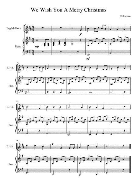 We Wish You A Merry Christmas English Horn Solo Sheet Music