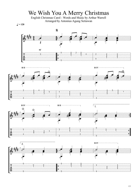 We Wish You A Merry Christmas Fingerstyle Guitar Solo Sheet Music