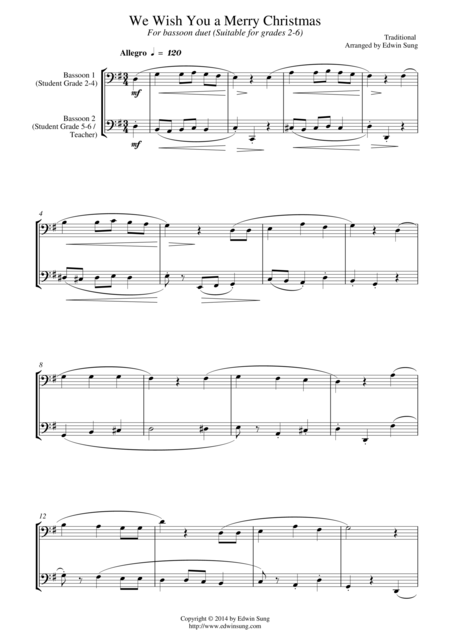 We Wish You A Merry Christmas For Bassoon Duet Suitable For Grades 2 6 Sheet Music