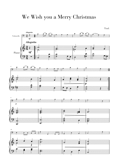 Free Sheet Music We Wish You A Merry Christmas For Cello And Piano