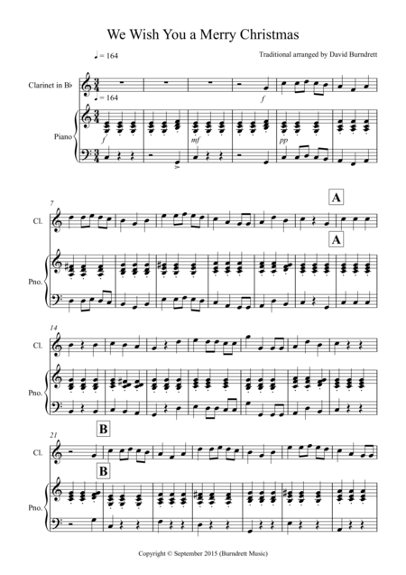 Free Sheet Music We Wish You A Merry Christmas For Clarinet And Piano