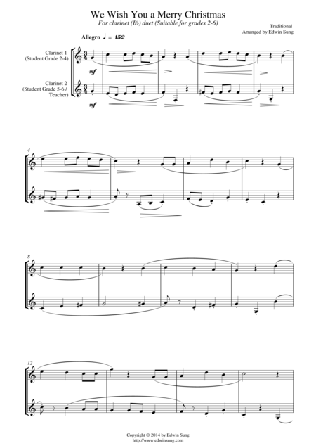 We Wish You A Merry Christmas For Clarinet Bb Duet Suitable For Grades 2 6 Sheet Music