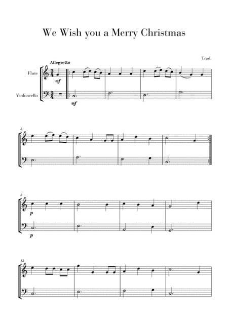 Free Sheet Music We Wish You A Merry Christmas For Flute And Cello