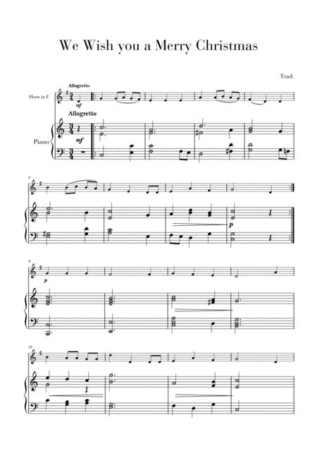 We Wish You A Merry Christmas For Horn In F And Piano Sheet Music