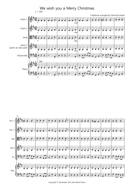 Free Sheet Music We Wish You A Merry Christmas For String Quartet