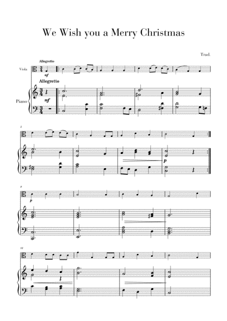 Free Sheet Music We Wish You A Merry Christmas For Viola And Piano