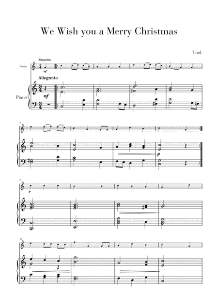 Free Sheet Music We Wish You A Merry Christmas For Violin And Piano