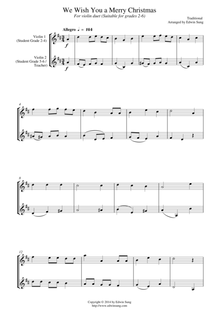 We Wish You A Merry Christmas For Violin Duet Suitable For Grades 2 6 Sheet Music