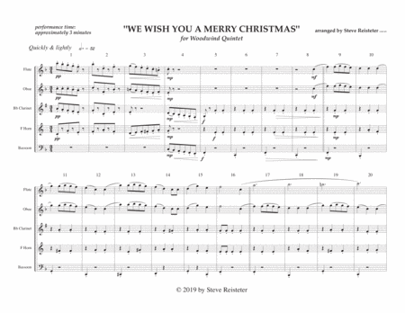 We Wish You A Merry Christmas For Woodwind Quintet Arr Reisteter Sheet Music