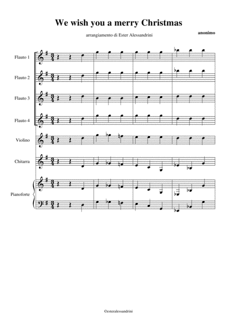 Free Sheet Music We Wish You A Merry Christmas Per 4 Flauti E Orchestra Scolastica