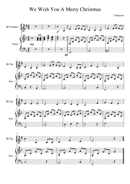 We Wish You A Merry Christmas Trumpet Solo Sheet Music