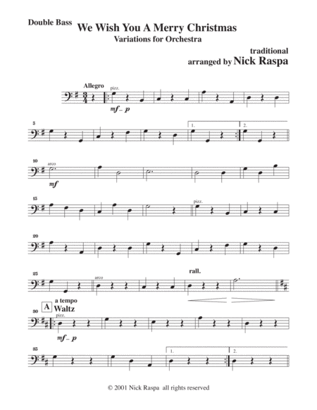 We Wish You A Merry Christmas Variations Double Bass Part Sheet Music