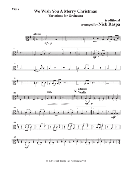 Free Sheet Music We Wish You A Merry Christmas Variations Viola Part