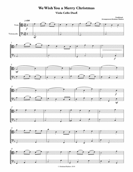 We Wish You A Merry Christmas Viola Cello Duet Two Tonalities Sheet Music