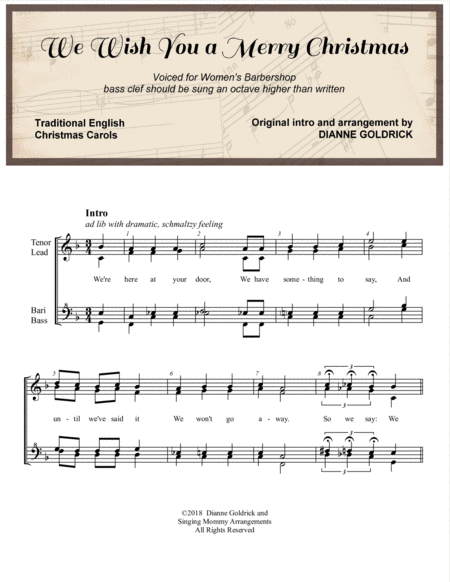 We Wish You A Merry Christmas Womens Barbershop Choral Pricing Sheet Music