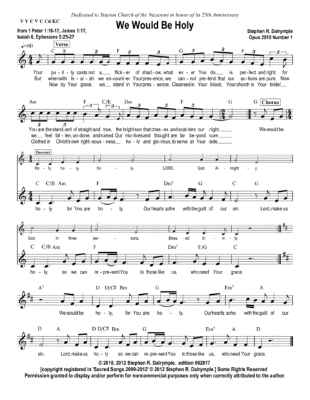 We Would Be Holy Sheet Music