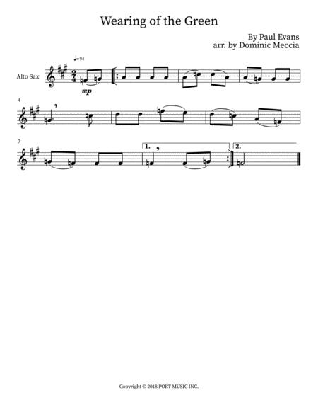 Free Sheet Music Wearing Of The Green Alto Bari Sax