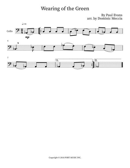 Free Sheet Music Wearing Of The Green Cello