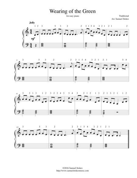 Free Sheet Music Wearing Of The Green For Easy Piano