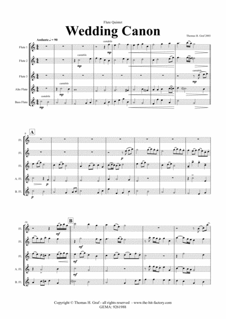 Free Sheet Music Wedding Canon Festive Concert Piece Flute Quintet