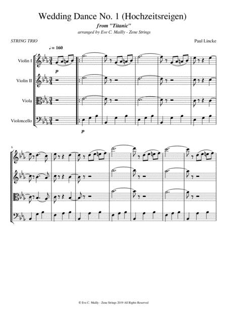 Wedding Dance No 1 Hochzeitsreigen From Titanic String Trio Sheet Music