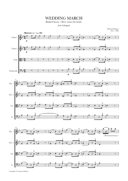 Wedding March Bridal Chorus Here Comes The Bride For String Quartet 2 Violins Viola And Cello Sheet Music