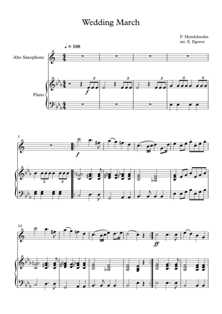 Free Sheet Music Wedding March Felix Bartholdy Mendelssohn For Alto Saxophone Piano