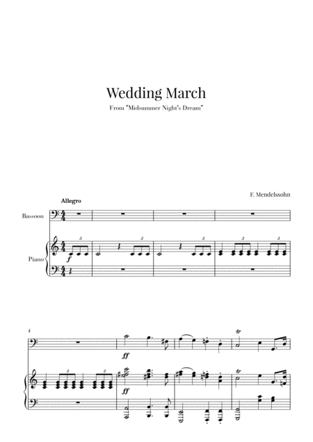 Wedding March For Bassoon And Piano Mendelssohn Sheet Music