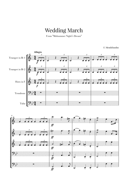 Wedding March For Brass Quintet Mendelssohn Sheet Music