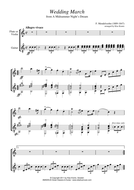 Wedding March For Flute Or Violin And Guitar Sheet Music