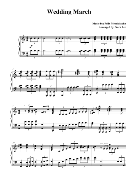 Wedding March For Piano Solo Arr Nara Lee Sheet Music