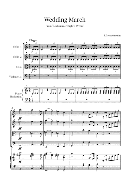 Free Sheet Music Wedding March For String Quartet And Piano Mendelssohn