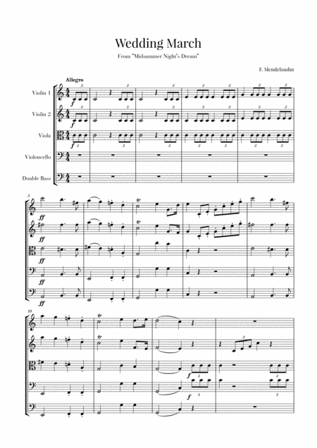 Free Sheet Music Wedding March For String Quintet Mendelssohn