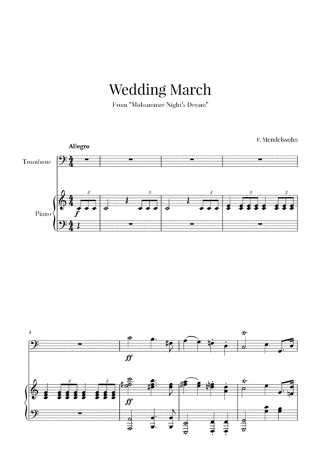 Free Sheet Music Wedding March For Trombone And Piano Mendelssohn