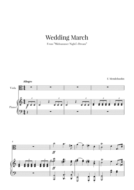 Free Sheet Music Wedding March For Viola And Piano Mendelssohn