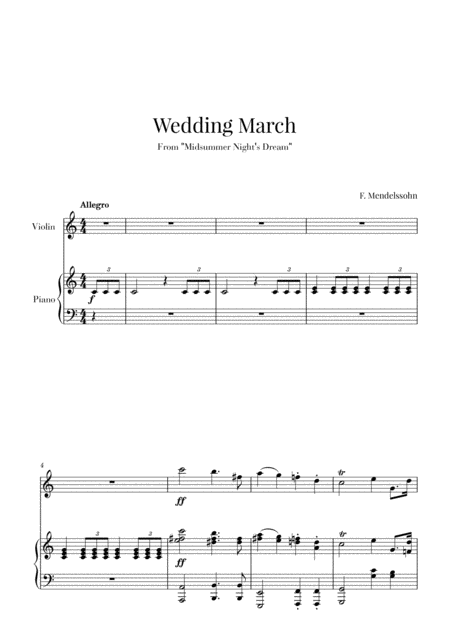 Wedding March For Violin And Piano Mendelssohn Sheet Music