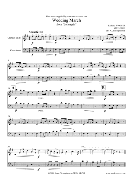 Wedding March From Lohengrin Clarinet And Double Bass Sheet Music