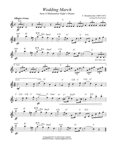 Wedding Music Lead Sheet With Guitar Chords Sheet Music