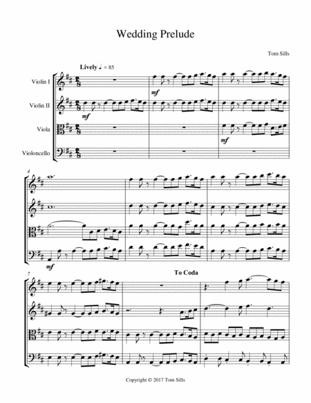 Wedding Prelude For String Quartet Sheet Music