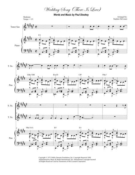 Wedding Song There Is Love Duet For Soprano And Tenor Saxophone Sheet Music