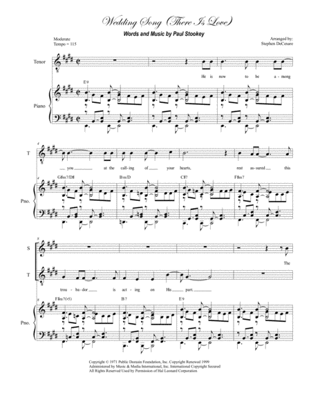 Wedding Song There Is Love Duet For Soprano And Tenor Solo Sheet Music